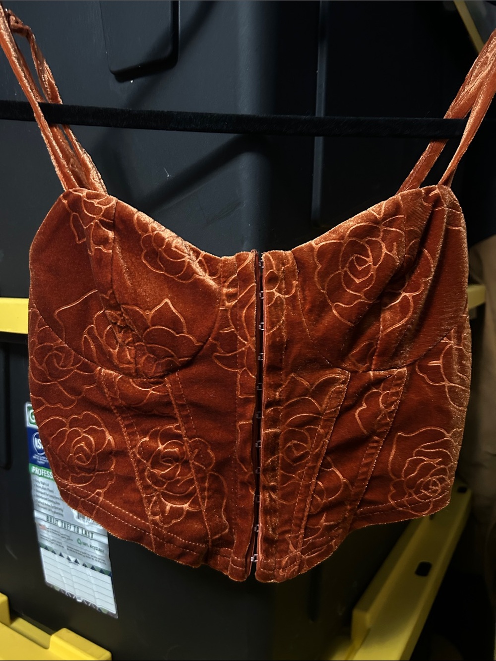 Cider Rust Velvet Floral Bustier Crop Top